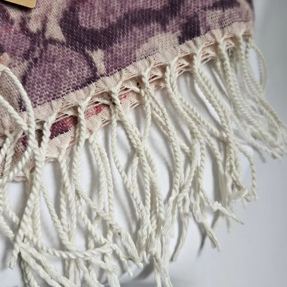 Steve Madden Floral Fringe Jacquard Blanket Scarf Purple Cream Berry NWT